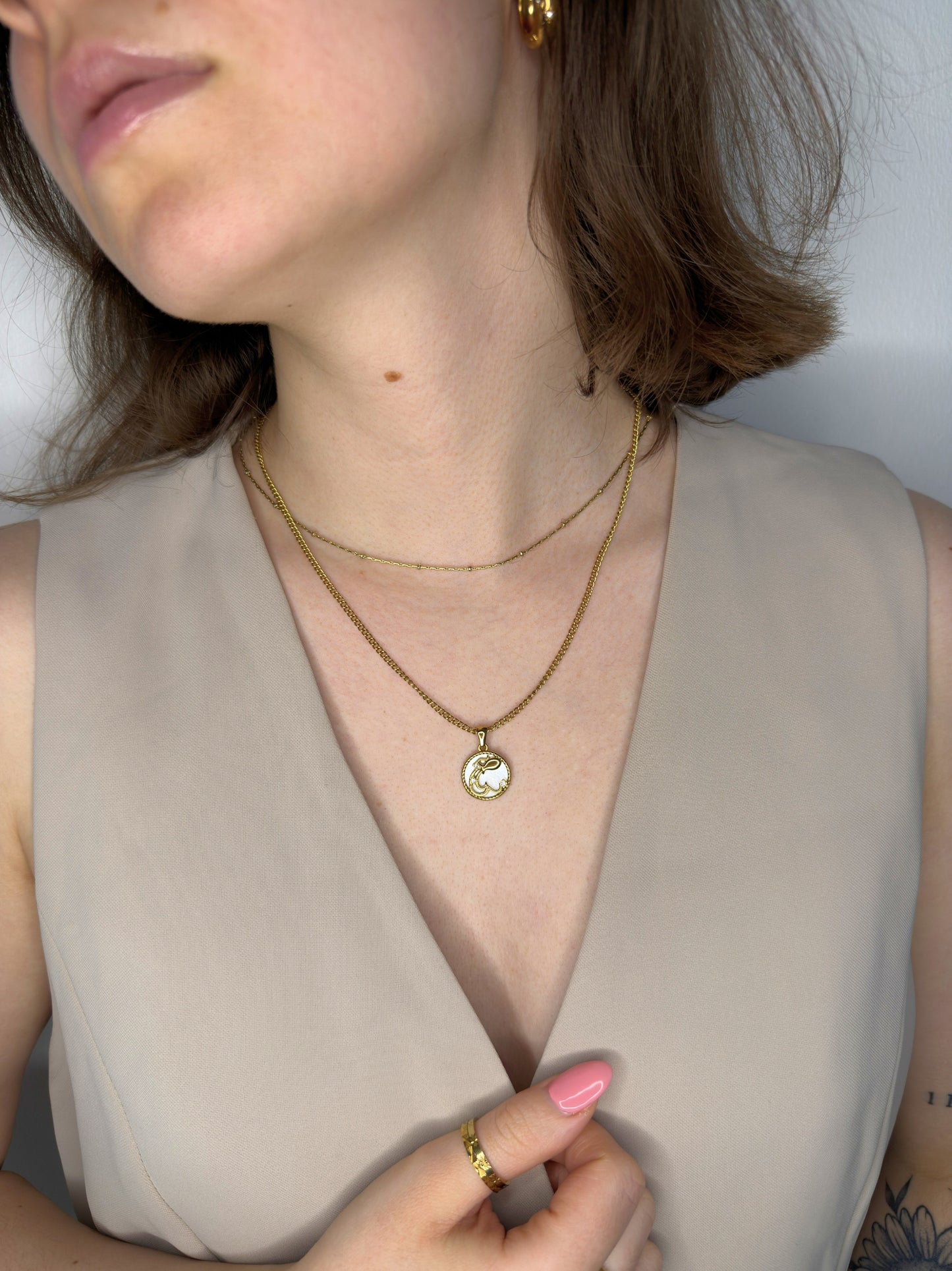 The Blair Aquarius 18k Gold Plated Stainless Steel Zodiac Starsign Pearlescent Necklace.