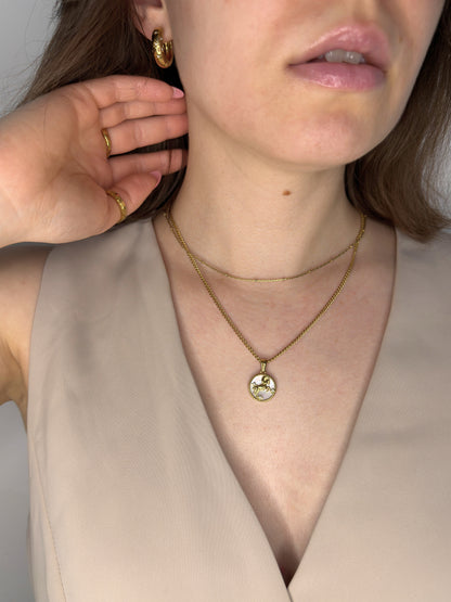 The Blair Aries 18k Gold Plated Stainless Steel Zodiac Starsign Pearlescent Necklace.
