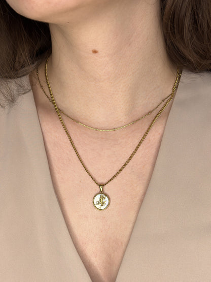 The Blair Virgo 18k Gold Plated Stainless Steel Zodiac Starsign Pearlescent Necklace.
