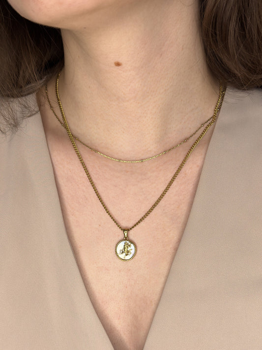 The Blair Virgo 18k Gold Plated Stainless Steel Zodiac Starsign Pearlescent Necklace.