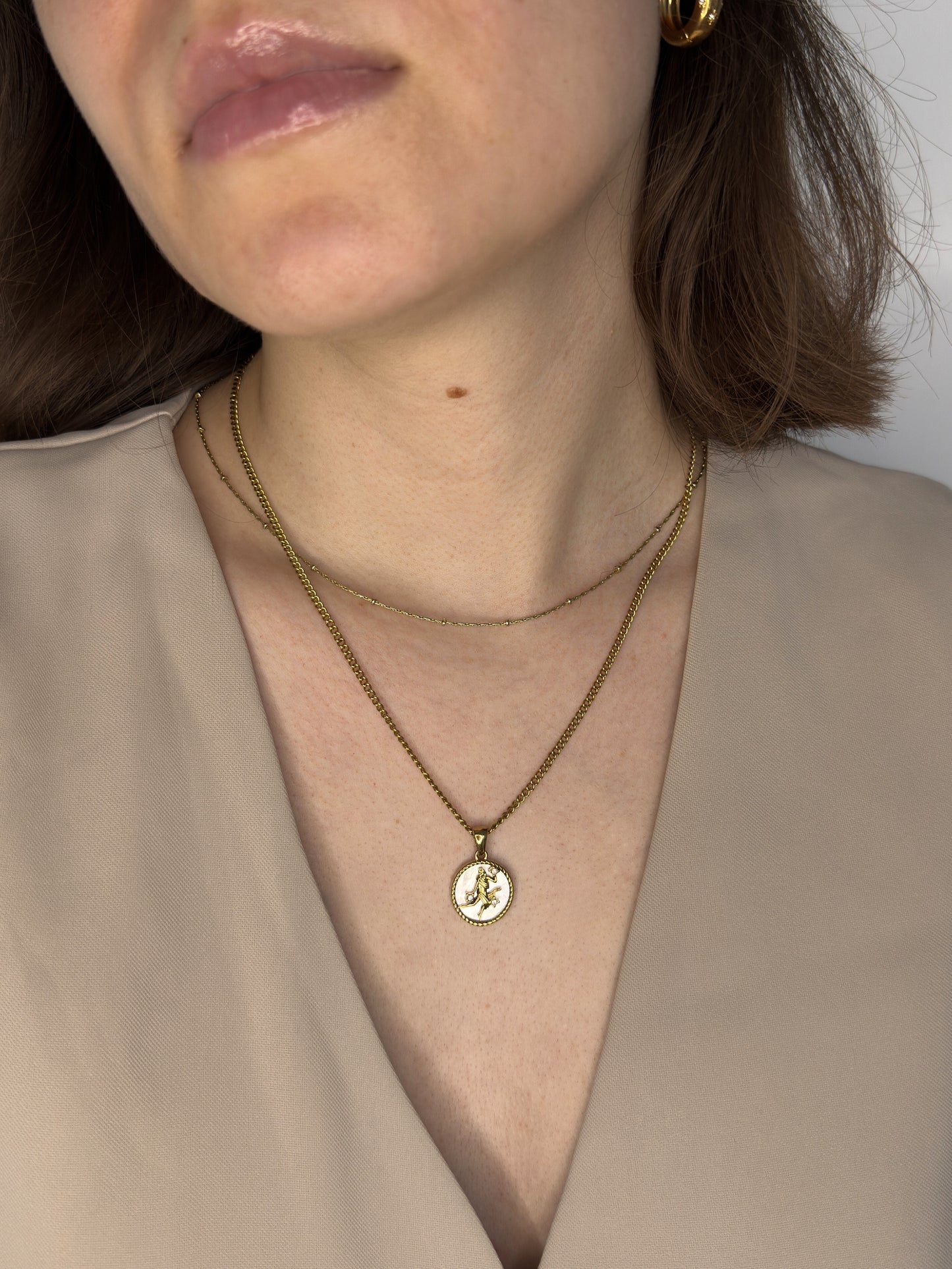 The Blair Virgo 18k Gold Plated Stainless Steel Zodiac Starsign Pearlescent Necklace.