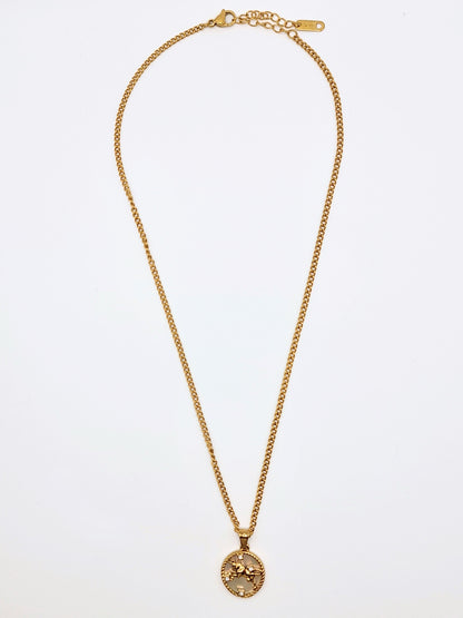 The Blair Taurus 18k Gold Plated Stainless Steel Zodiac Starsign Pearlescent Necklace.