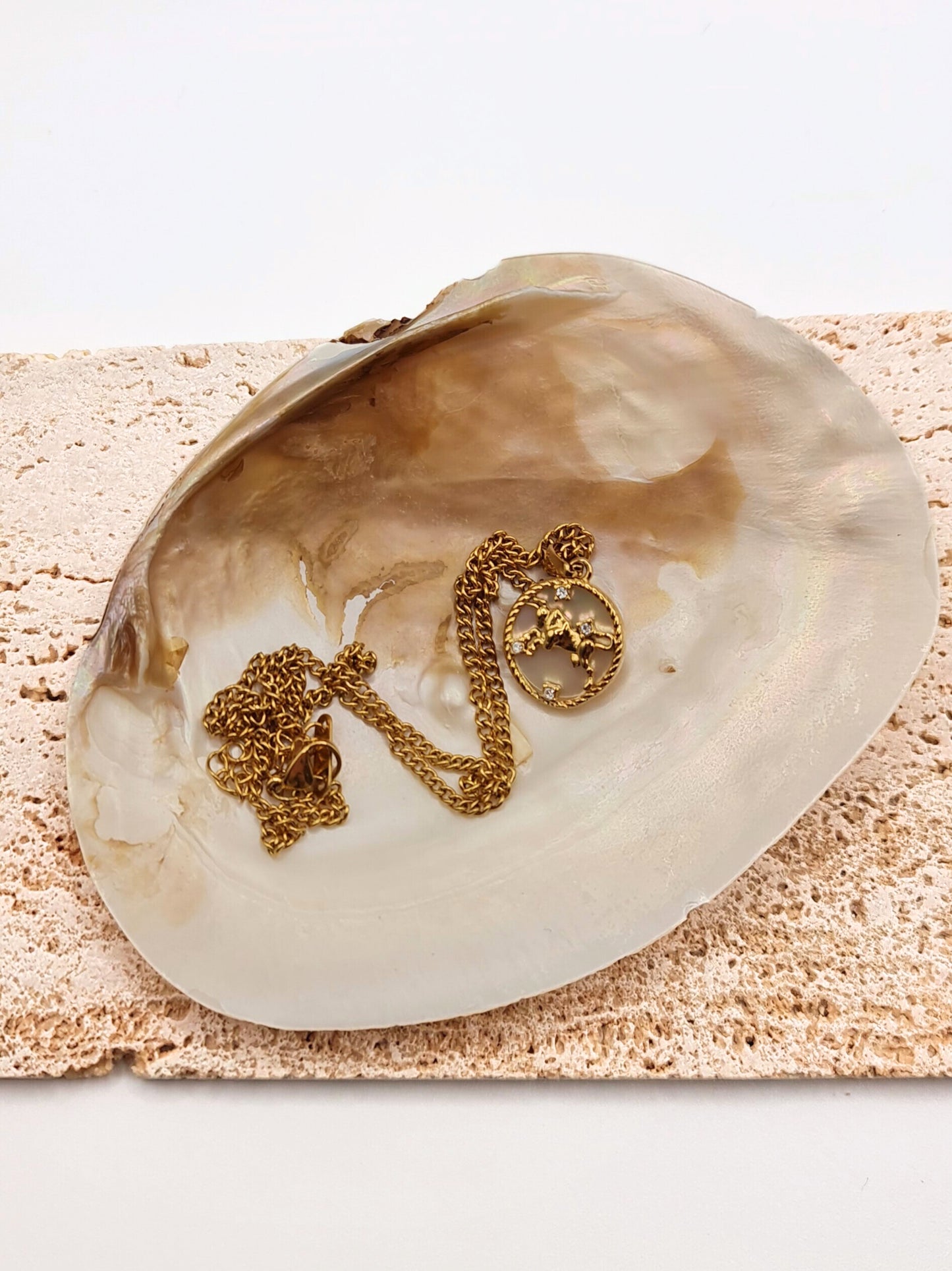 The Blair Taurus 18k Gold Plated Stainless Steel Zodiac Starsign Pearlescent Necklace.