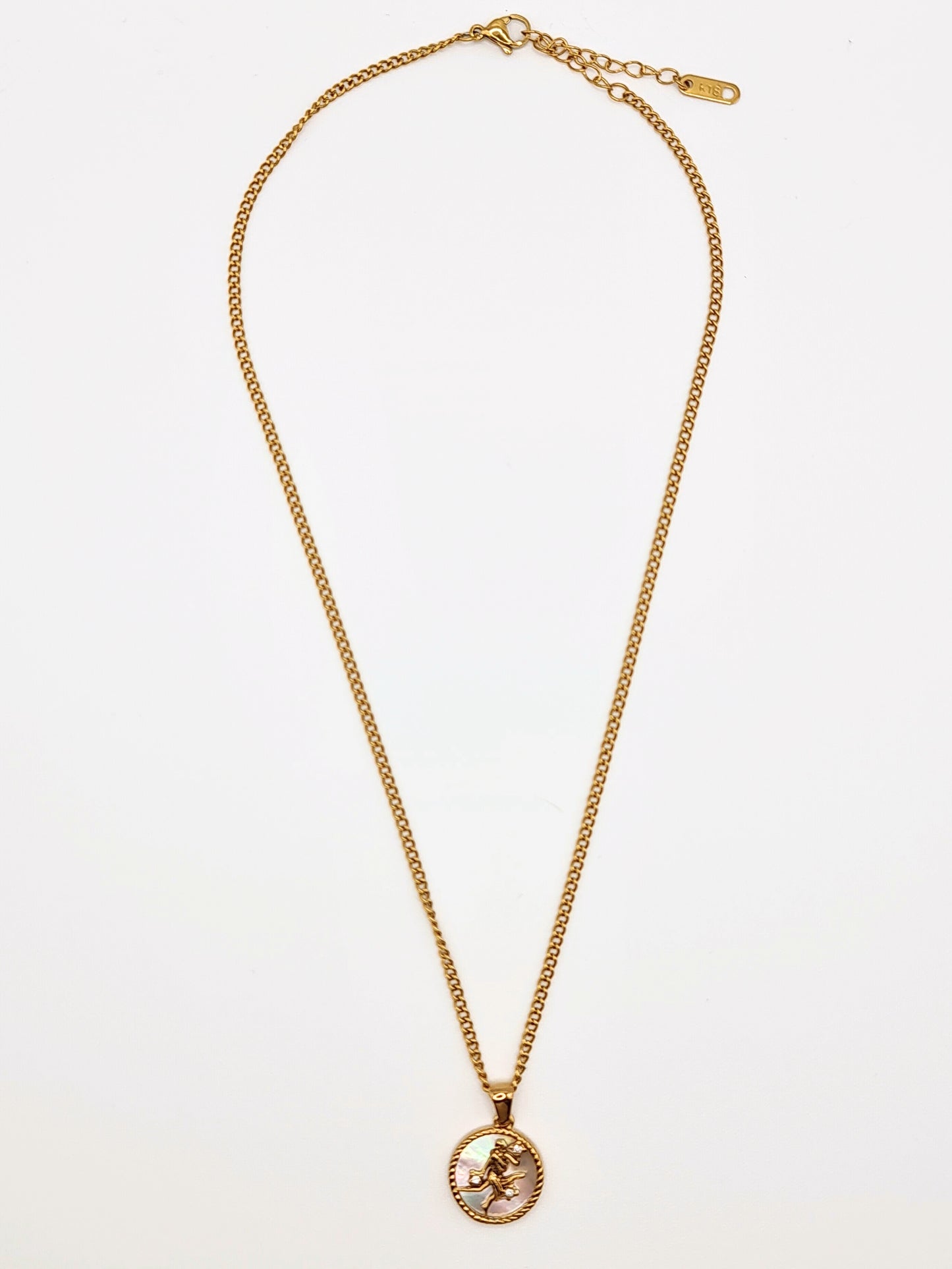 The Blair Virgo 18k Gold Plated Stainless Steel Zodiac Starsign Pearlescent Necklace.