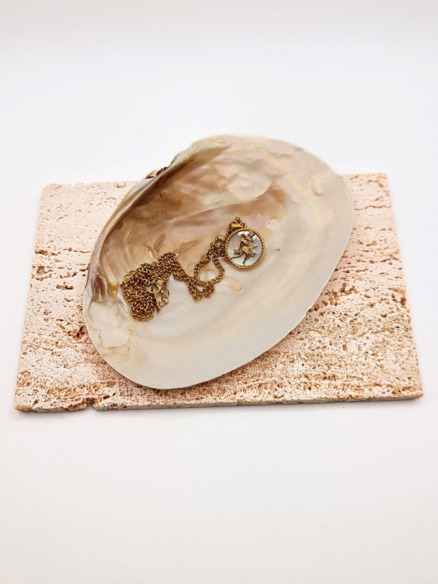 The Blair Virgo 18k Gold Plated Stainless Steel Zodiac Starsign Pearlescent Necklace.