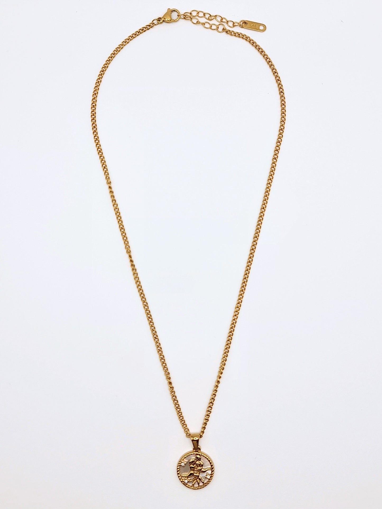 The Blair Gemini 18k Gold Plated Stainless Steel Zodiac Starsign Pearlescent Necklace.