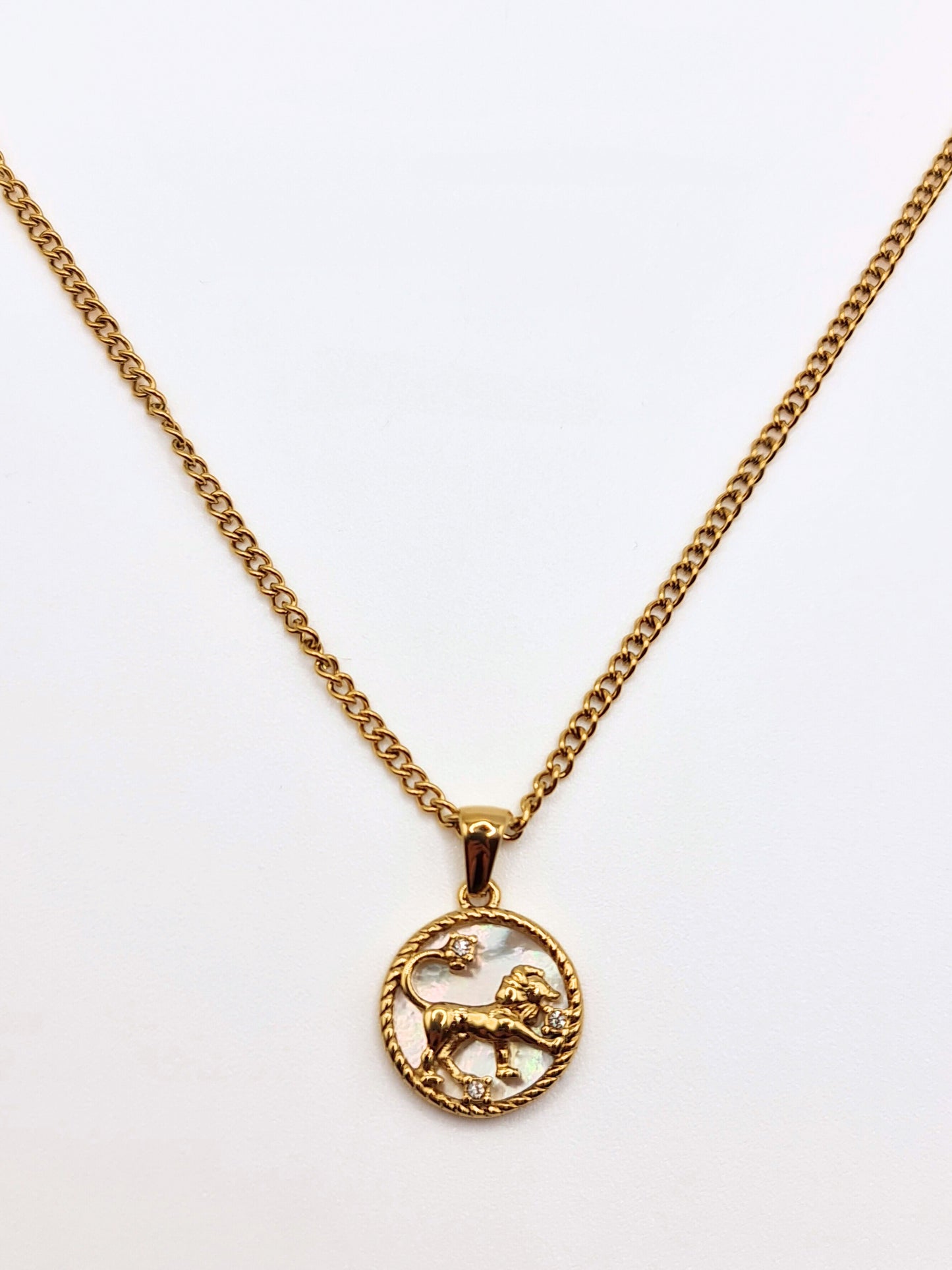 The Blair Leo 18k Gold Plated Stainless Steel Zodiac Starsign Pearlescent Necklace.