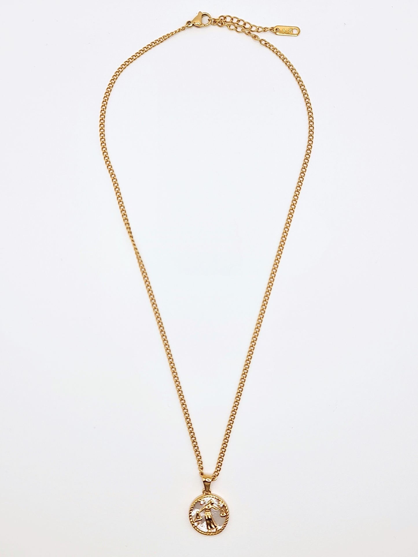 The Blair Libra 18k Gold Plated Stainless Steel Zodiac Starsign Pearlescent Necklace.