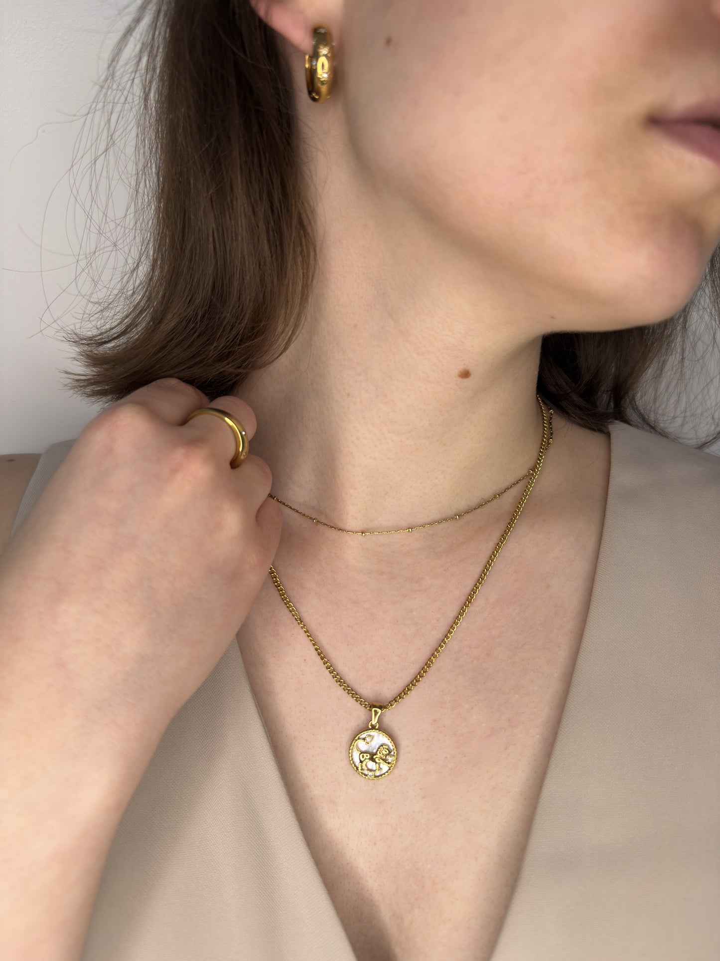 The Blair Leo 18k Gold Plated Stainless Steel Zodiac Starsign Pearlescent Necklace.