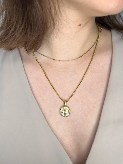 The Blair Libra 18k Gold Plated Stainless Steel Zodiac Starsign Pearlescent Necklace.