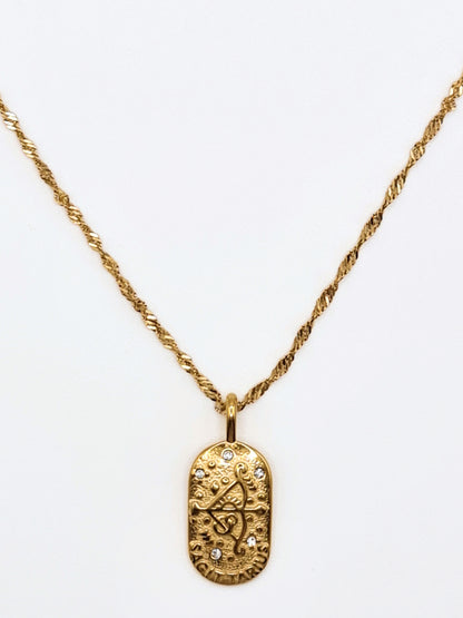 The Kiki Sagittarius 18k Gold Plated Stainless Steel Zodiac Starsign Crystal Necklace.