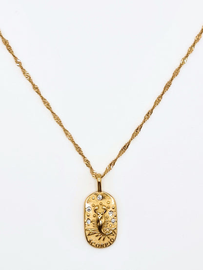 The Kiki Scorpio 18k Gold Plated Stainless Steel Zodiac Starsign Crystal Necklace.