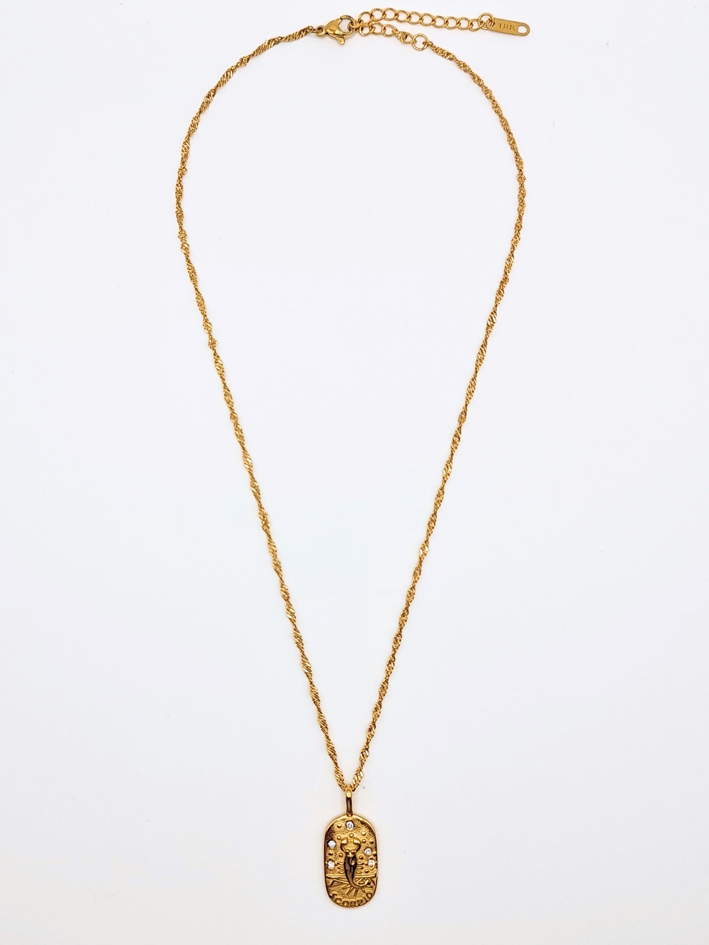 The Kiki Scorpio 18k Gold Plated Stainless Steel Zodiac Starsign Crystal Necklace.