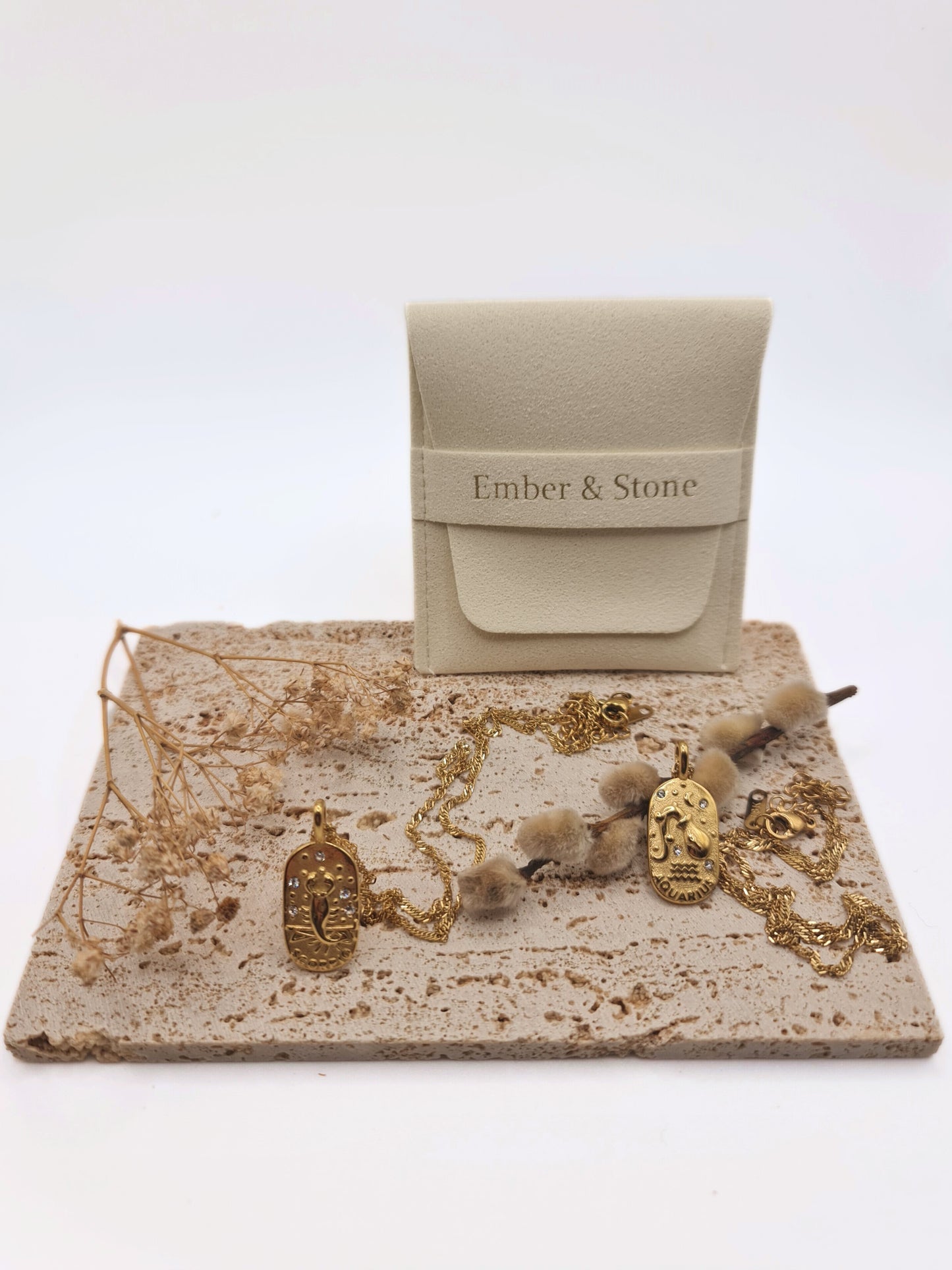 The Kiki Aquarius 18k Gold Plated Stainless Steel Zodiac Starsign Crystal Necklace.