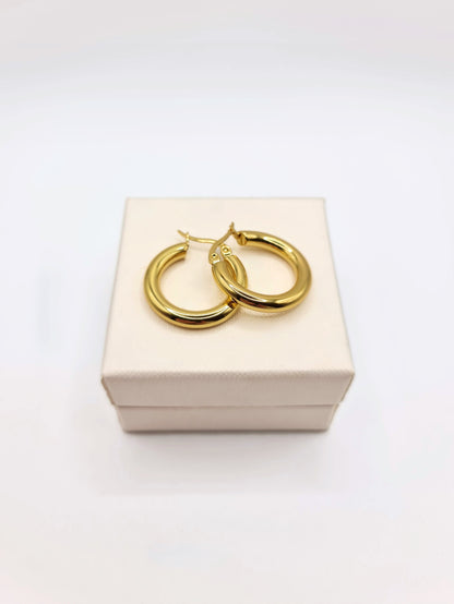 The Cassie 18k Gold Plated Stainless Steel Medium Hoop Earrings.