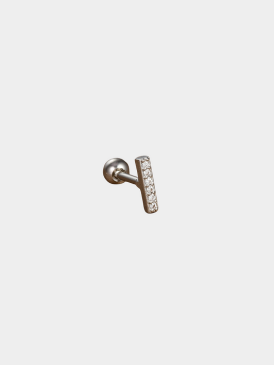 The Talisman Collection Silver Finish Tarnish-Free Crystal Bar Single Cartilage & Lobe Piercing Stud