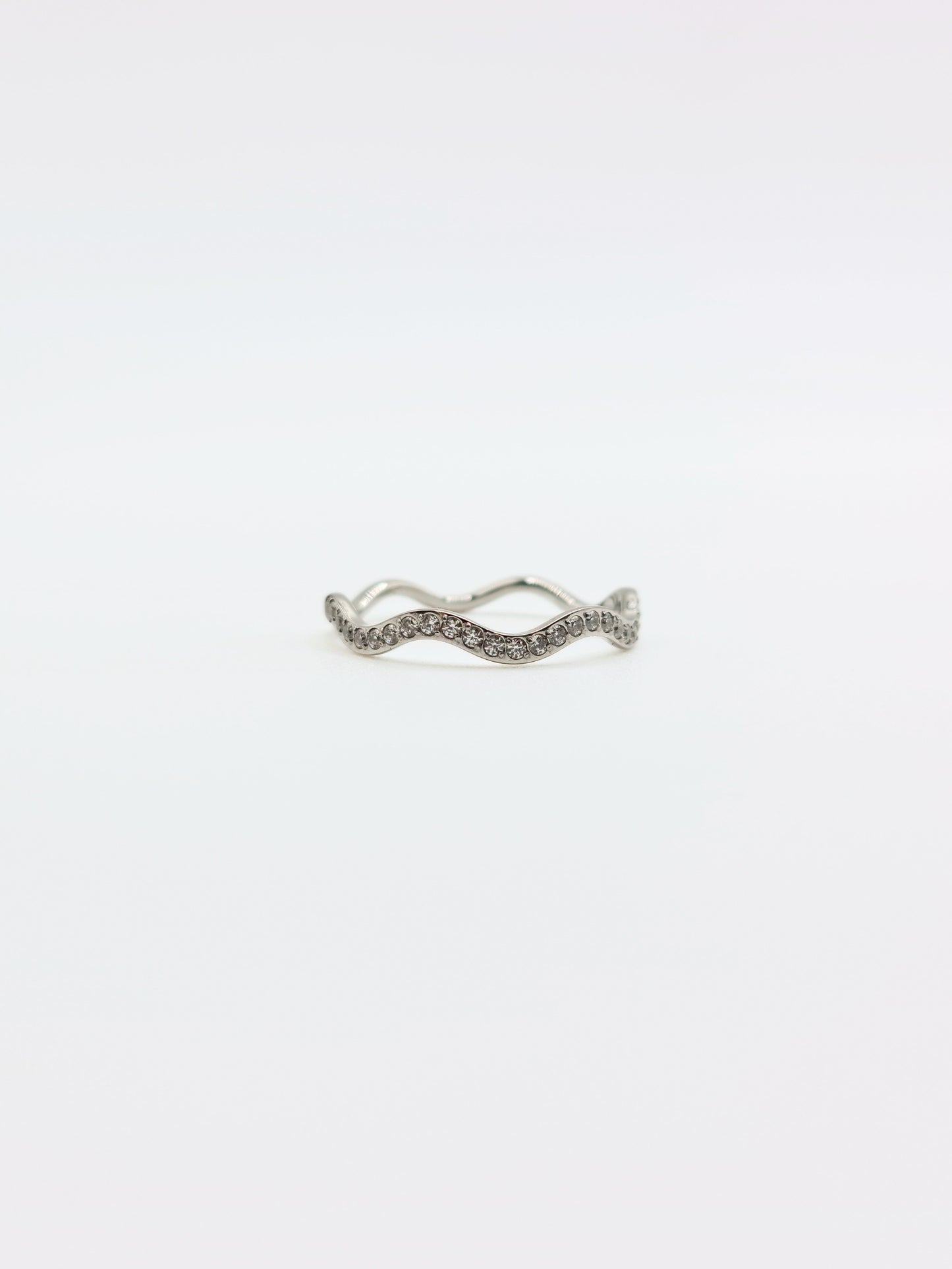 The Waverly Silver Finish Tarnish-Free Fine Crystal Wavy Layering Ring
