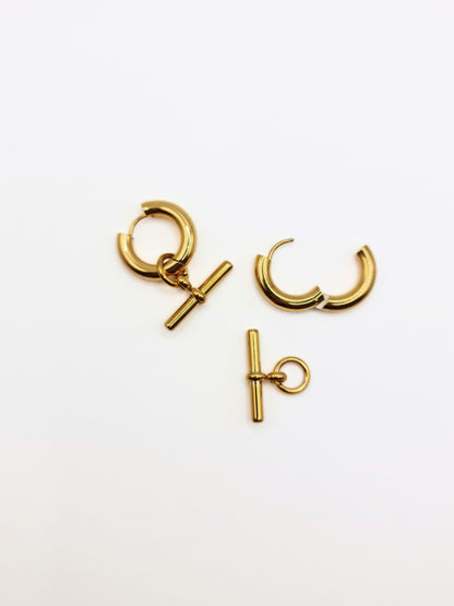 The Tala 18k Gold Plated Tarnish-Free T-Bar Drop Hoop Earrings
