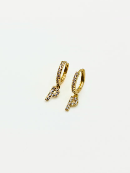 The Lana 'P' Initial 18k Gold Plated Stainless Steel Crystal Drop Hoop Earring.