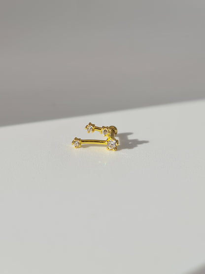 The Constellations Aries 18k Gold Plated Stainless Steel Cubic Zirconia Ear Climber Zodiac Star Sign Cartilage Lobe Stud Earring.