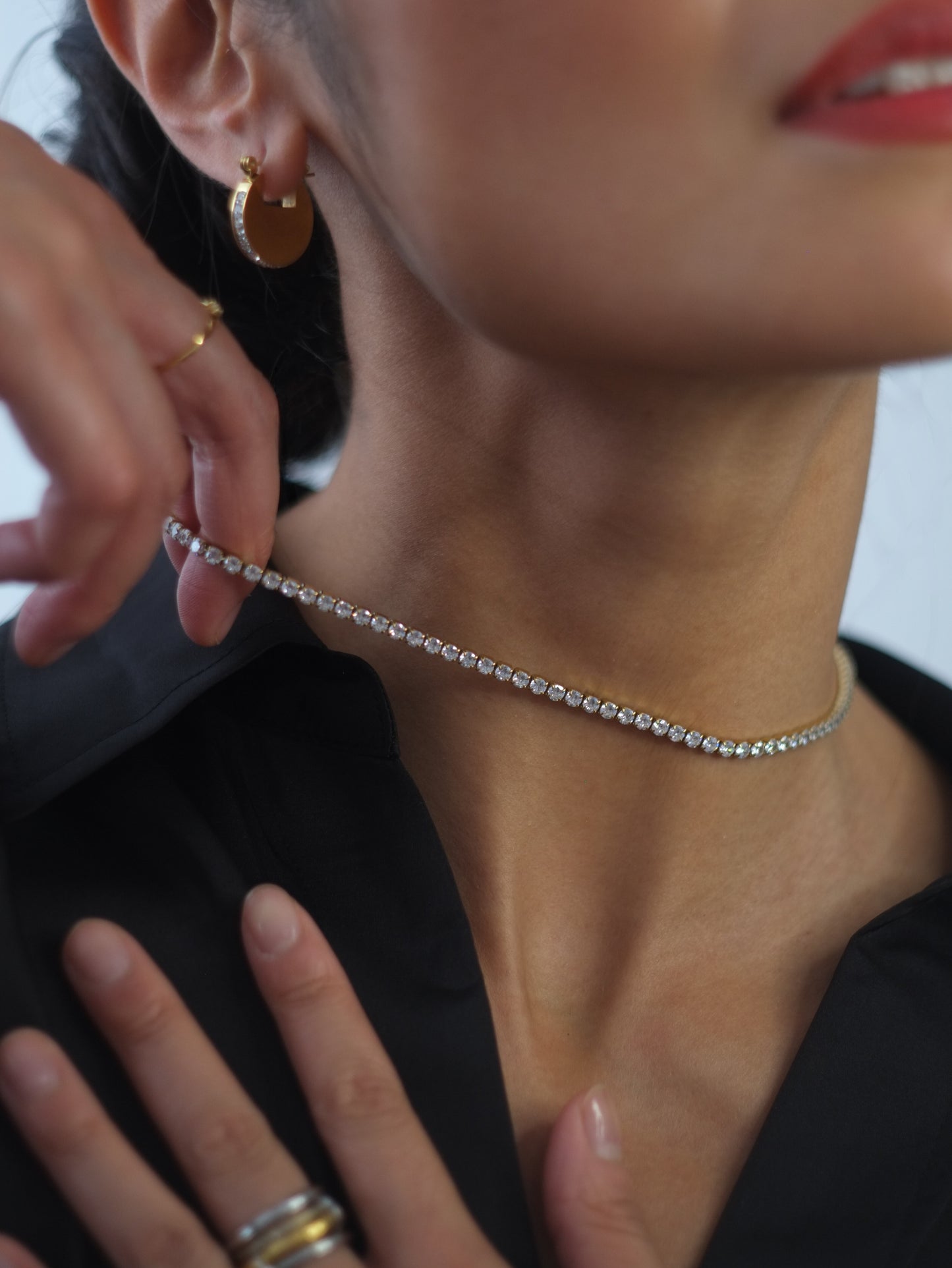 The Tory Set 18k Gold Plated Tarnish-Free Cubic Zirconia Crystal Tennis Chain Necklace & Bracelet