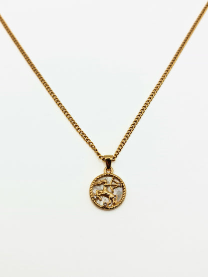 The Blair Sagittarius 18k Gold Plated Stainless Steel Zodiac Starsign Pearlescent Necklace.