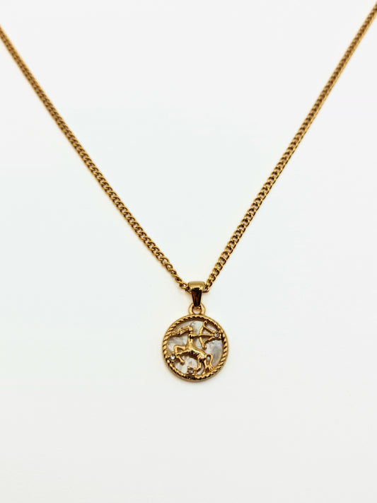 The Blair Sagittarius 18k Gold Plated Stainless Steel Zodiac Starsign Pearlescent Necklace.