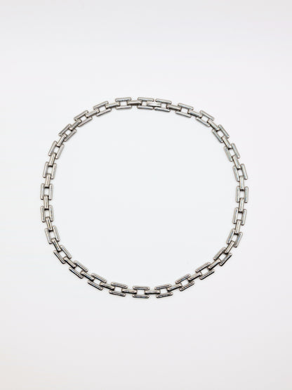 The Spencer Set Silver Finish Tarnish-Free Square Link Chain Necklace & Bracelet