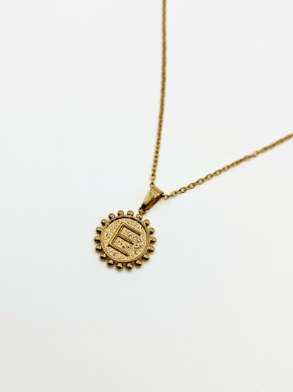 The Talisman Collection 'E' Initial 18k Gold Plated Stainless Steel Ball Trim Pendant Necklace.