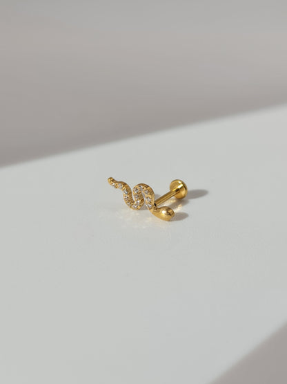 The Serpent 18k Gold Plated Titanium Steel Cubic Zirconia Snake Ear Climber Cartilage Lobe Stud Earring.