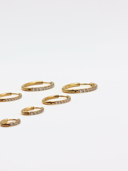 The Alaia Essentials 18k Gold Plated Tarnish-Free Crystal Pave Hoop Earrings in 16mm