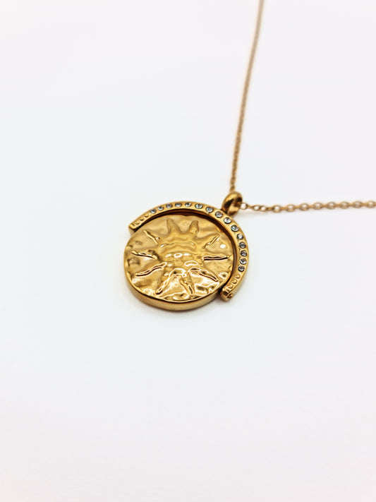 The Talisman Collection 18k Gold Plated Tarnish-Free Sun & Moon Crystal Spinner Pendant Necklace