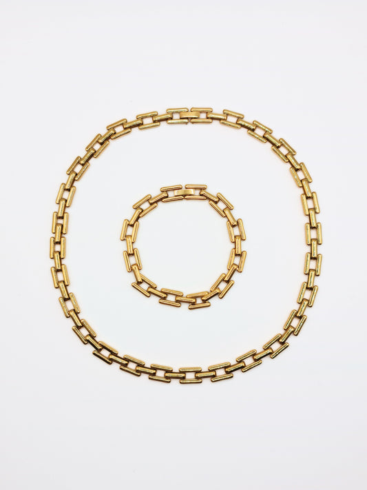 The Spencer Set 18k Gold Plated Tarnish-Free Square Link Chain Necklace & Bracelet
