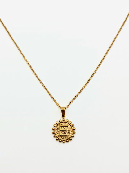 The Talisman Collection 'E' Initial 18k Gold Plated Stainless Steel Ball Trim Pendant Necklace.