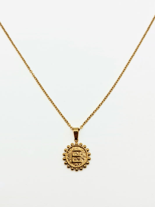 The Talisman Collection 'E' Initial 18k Gold Plated Stainless Steel Ball Trim Pendant Necklace.
