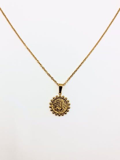 The Talisman Collection 'J' Initial 18k Gold Plated Stainless Steel Ball Trim Pendant Necklace.