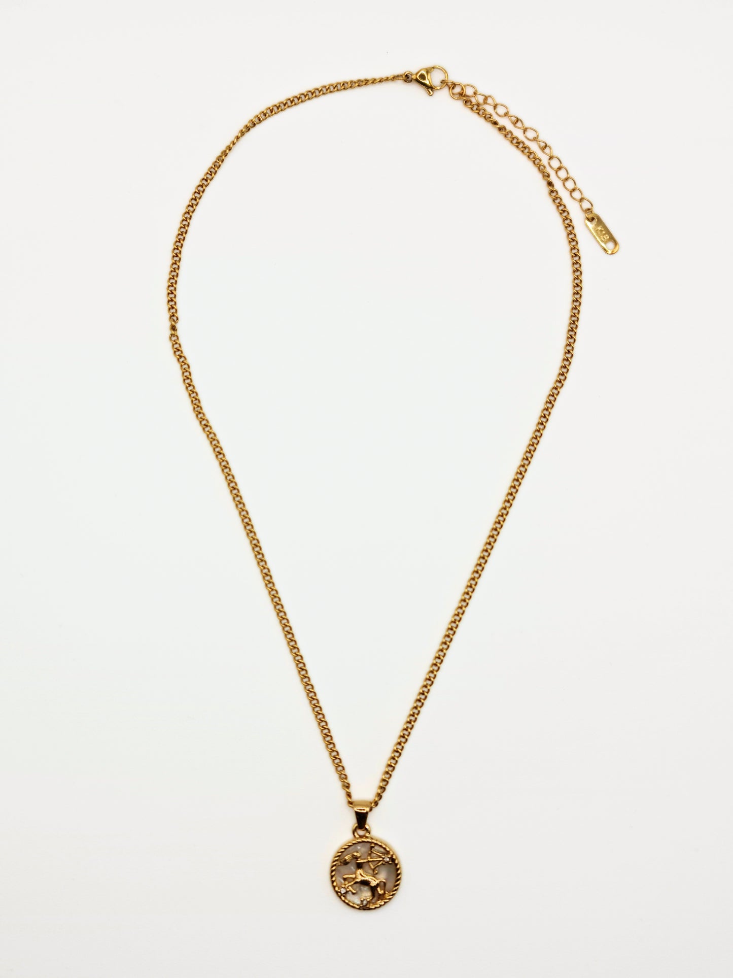 The Blair Sagittarius 18k Gold Plated Stainless Steel Zodiac Starsign Pearlescent Necklace.