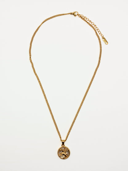 The Blair Sagittarius 18k Gold Plated Stainless Steel Zodiac Starsign Pearlescent Necklace.