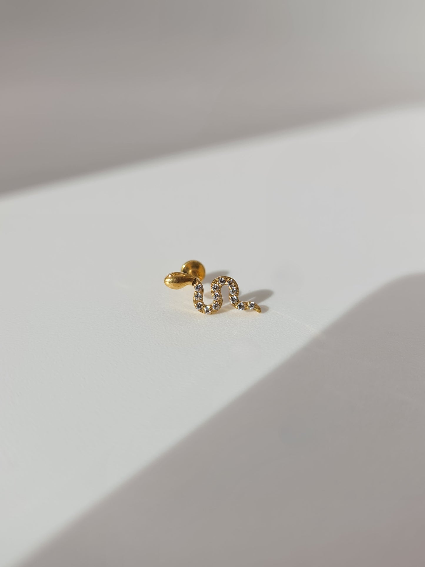 The Serpent 18k Gold Plated Titanium Steel Cubic Zirconia Snake Ear Climber Cartilage Lobe Stud Earring.