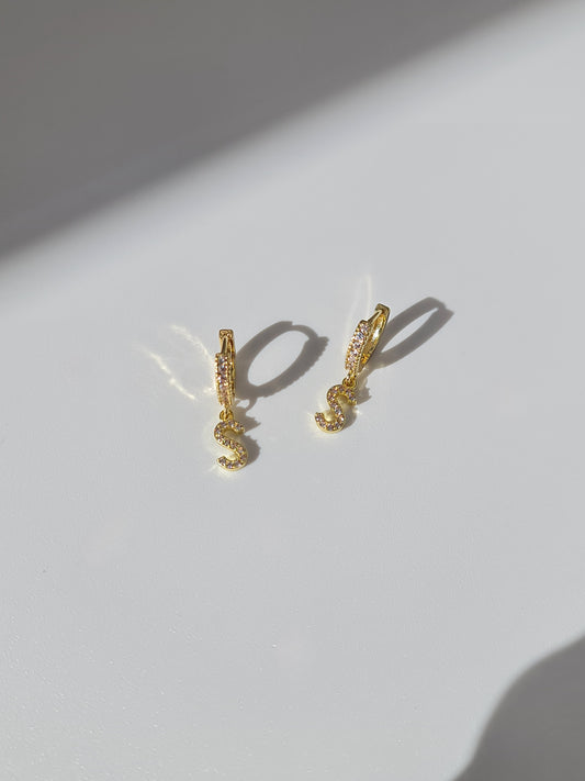 The Lana 'S' Initial 18k Gold Plated Stainless Steel Crystal Drop Hoop Earring