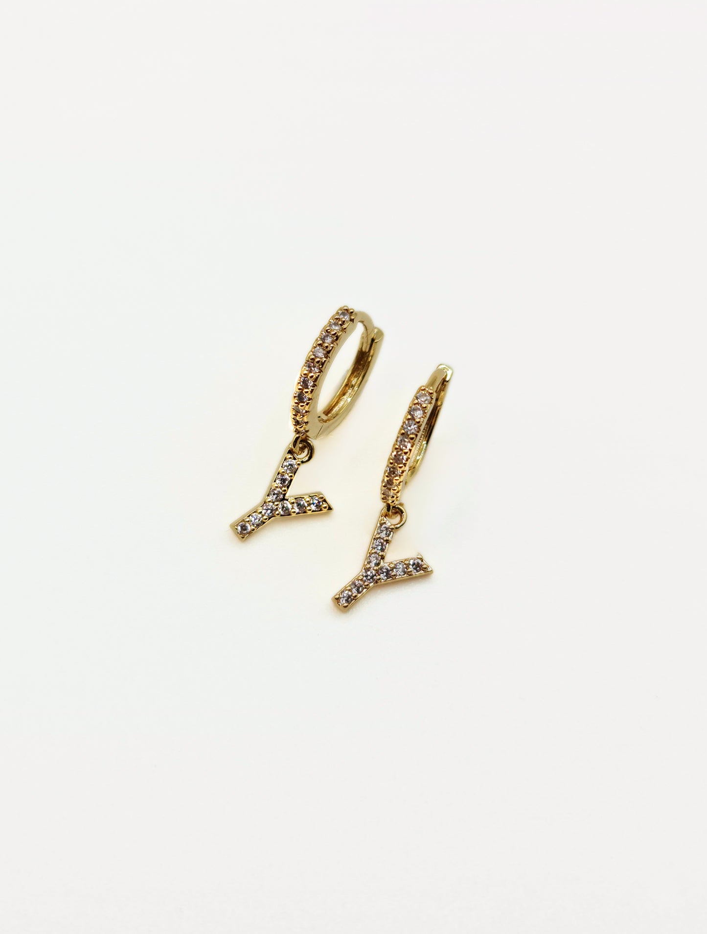 The Lana 'Y' Initial 18k Gold Plated Stainless Steel Crystal Drop Hoop Earring.