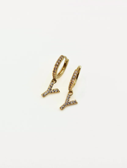 The Lana 'Y' Initial 18k Gold Plated Stainless Steel Crystal Drop Hoop Earring.