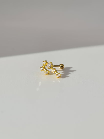 The Constellations Gemini 18k Gold Plated Stainless Steel Cubic Zirconia Ear Climber Zodiac Star Sign Cartilage Lobe Stud Earring.