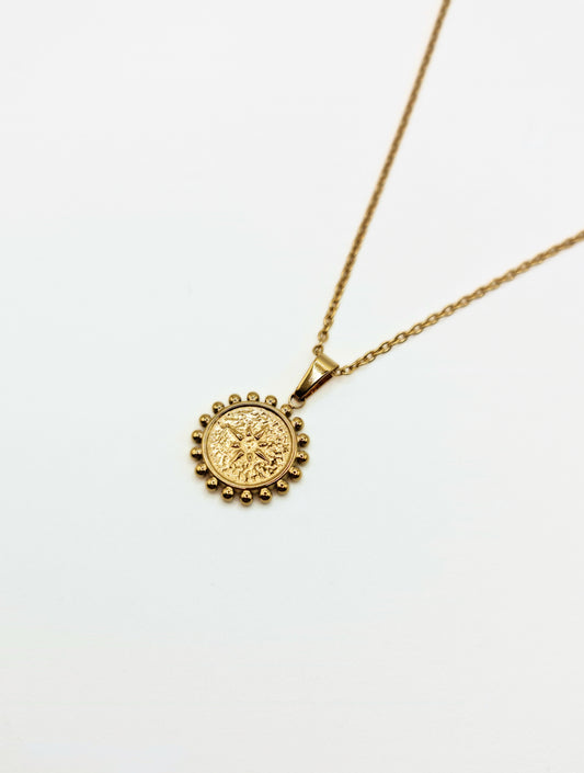The Talisman Collection 'E' Initial 18k Gold Plated Stainless Steel Ball Trim Pendant Necklace.