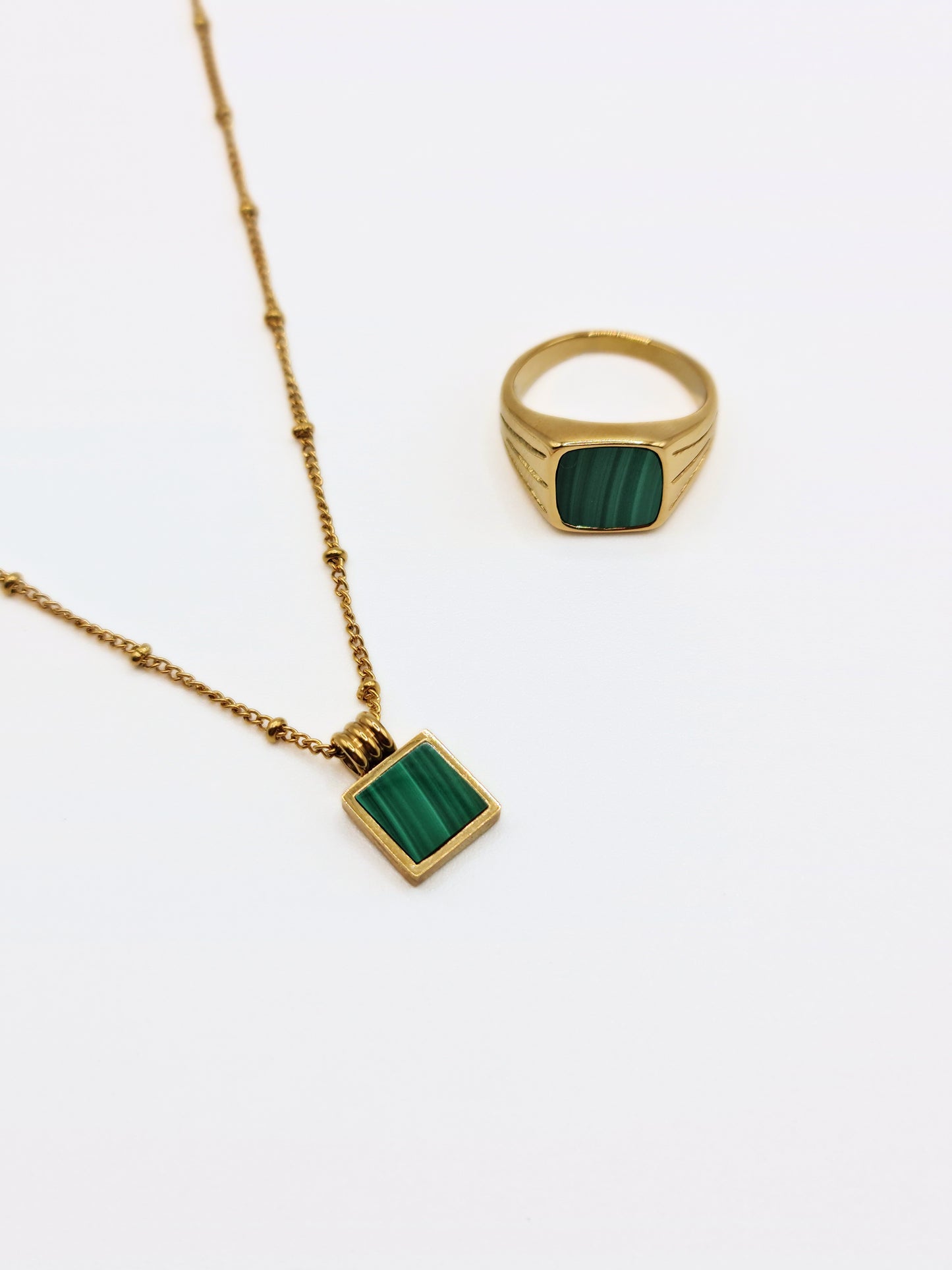 The Mason 18k Gold Plated Tarnish-Free Malachite Semi-Prescious Stone Pendant Necklace
