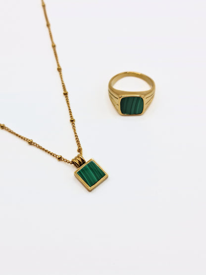 The Mason 18k Gold Plated Tarnish-Free Malachite Semi-Prescious Stone Pendant Necklace