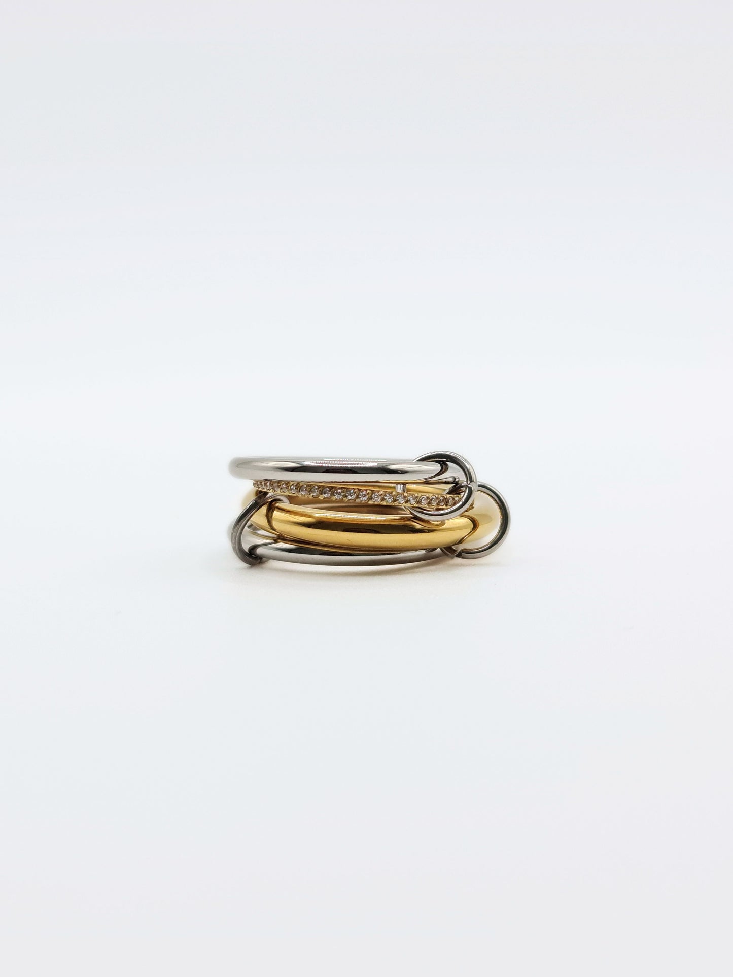 The Illusion Two Tone 18k Gold Plated Tarnish-Free Linked Crystal Pave Stacking Rings