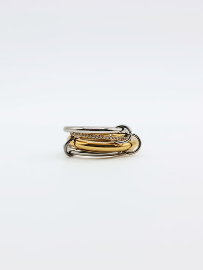 The Illusion Two Tone 18k Gold Plated Tarnish-Free Linked Crystal Pave Stacking Rings