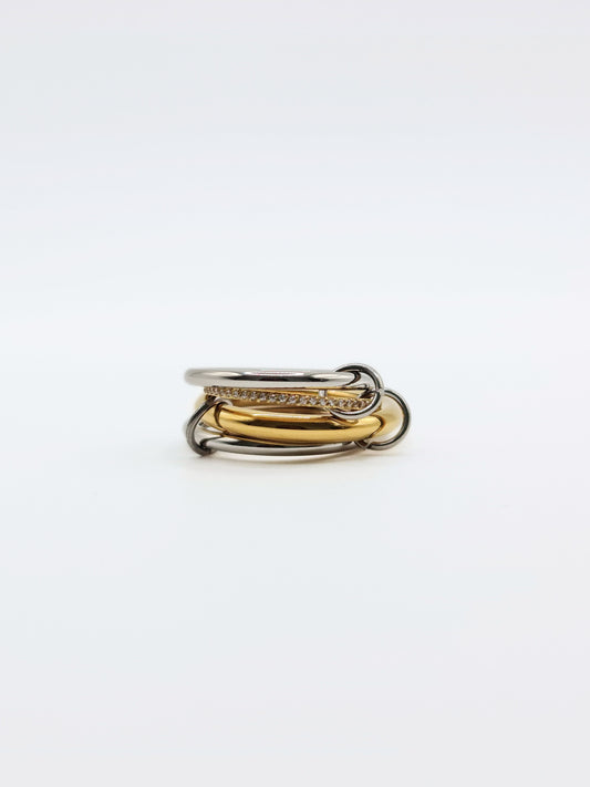 The Illusion Two Tone 18k Gold Plated Tarnish-Free Linked Crystal Pave Stacking Rings