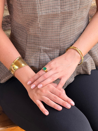 The Mason 18k Gold Plated Tarnish-Free Malachite Semi-Precious Stone Signet Ring